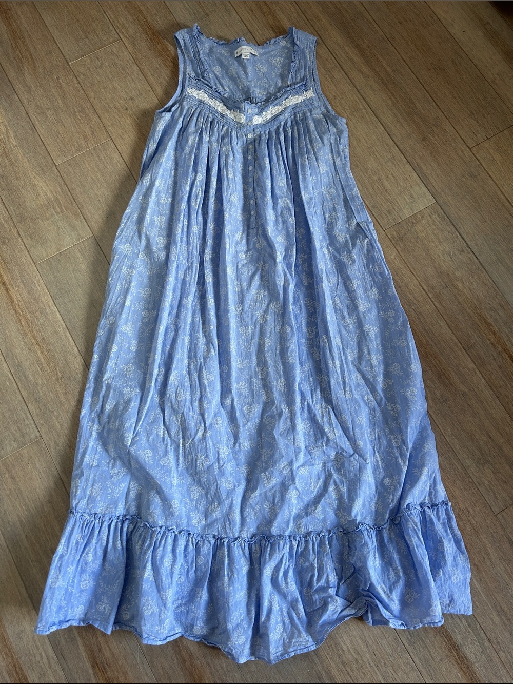 Eileen West Light Blue Floral Sleeveless Maxi Nightgown
